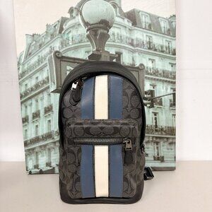 Coach 2999 West Pack In Signature Canvas With Varsity Stripe